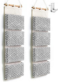 CROWNED 2Pcs Over Door Hanging Storage Bags Wall Mount Closet Organizer, 4 Big Pockets Linen Cotton Fabric Multi Functional Living Room Bedroom Bathroom File Magazine Waterproof Free Hooks Grey