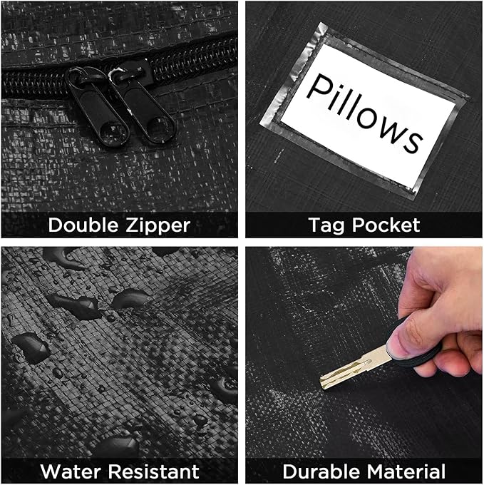 Extra Large Moving Bags Heavy Duty Storage Bags with Zipper Handles, BETU 16 Pack Clothes Storage Totes Bins Packing Moving Boxes, Moving Supplies for College Dorm Essentials, Space Saving, Black