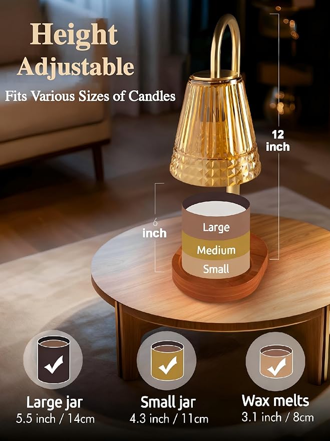 Candle Warmer Lamp with Timer & Adjustable Height, Dimmable Light, Elegant Gifts for Women mom, Electric Wax Warmer for Scented Jar Candles, New Home Décor & Housewarming Gifts