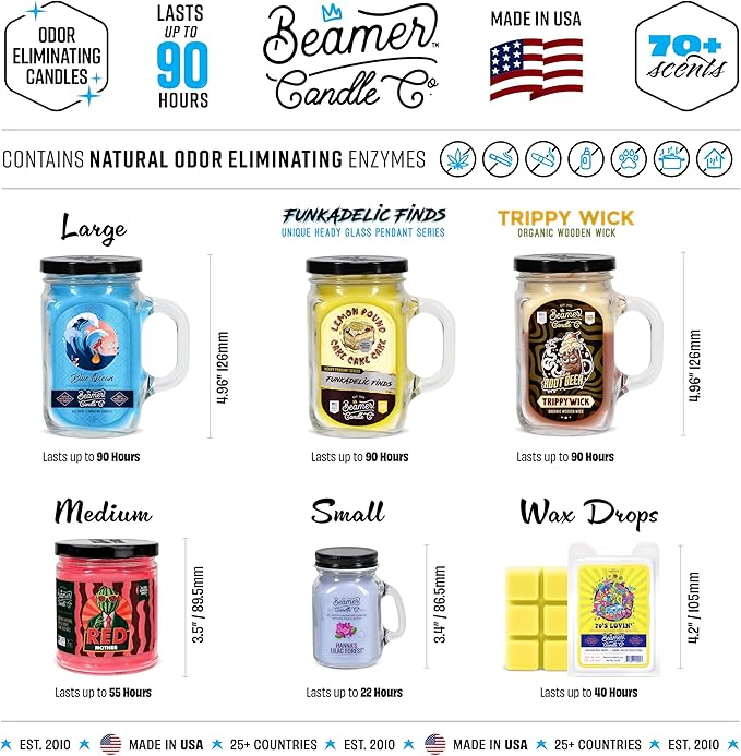 Beamer Candle Co. - Ménage Á Mela Trois Candle – Watermelon, Cantaloupe & Honeydew - Sweet Melon Scent - Odor Eliminating - High Fragrance - Large 12oz Mason Jar - 90 Hour Burn Time