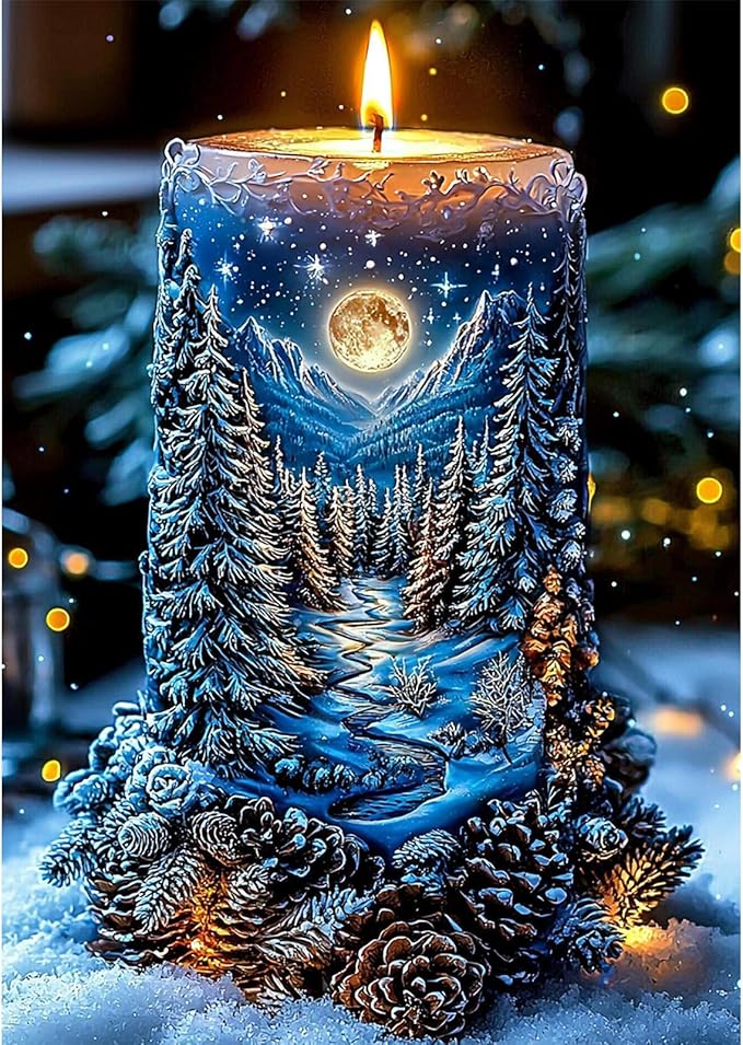 Genius maker Christmas Candle Diamond Painting Kits for Adults, 5D Diamond Art Kit for Adults Beginners, DIY Full Drill Gem Art Diamonds Painting Pictures Crafts Kit for Home Wall Decor 12x16inch