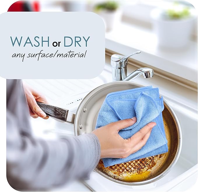 Hearth & Harbor Microfiber Cleaning Cloth, Microfiber Towels for Cars 24 Pack Washcloths, Blue Cleaning Rags, Reusable Microfiber Towel, Microfiber Cloth Rags for Cleaning, Lint Free Cloth