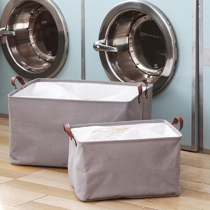 Hinwo 70L Extra Large Storage Bins, Closet Organizers and Storage, Foldable Clothes Storage Baskets with Handles, Containers for Clothing, Blanket, Comforters, Toys, Bedding (Gray)