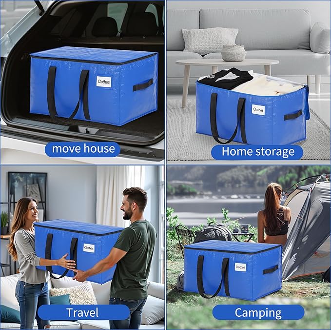 BAGAIL Heavy Duty Moving Bags with Strong Handle, Extra Large Moving Boxes, Storage Tote for Clothes, College Moving Supplies(Blue, 16 Pack)