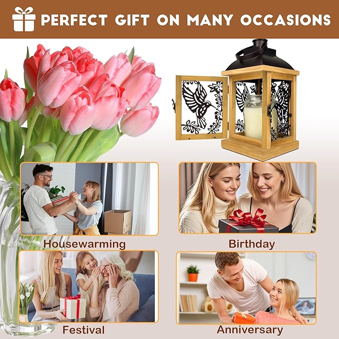 Candle Warmer Lamp with Timer Dimmer Farmhouse Lantern for Top-Down Adjustable Candle Warmer, Wood Electric Lamp for Jar Candles with 2 Bulbs, Auto Shut Off Home Decor Gift for Women (Hummingbird)