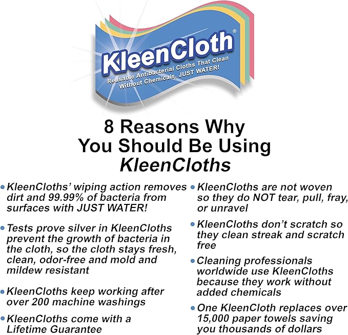 Reusable Antibacterial Cleaning Cloths – Removes 99.99% of Bacteria with Just Water | Silver-Embedded, Chemical, Odor, Streak & Scratch-Free for All Surfaces | 2 Pack