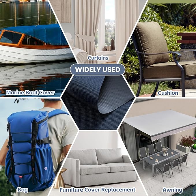 Waterproof Marine Canvas Fabric by The Yard 58"W 600D PVC Backing Water-Resistant Polyester Fabric Upholstery Material for Outdoor Indoor Marine Awning Tent Boat Furniture Cover DIY, 3 Yards Navy Blue