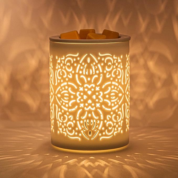 Earnest Living Ceramic Electric Wax Melt Warmer Wax Warmer for Scented Wax Cubes Tart Candle Warmer Oil Burner Fragrance Melter White for Home Office Bedroom Aromatherapy Gift Decor