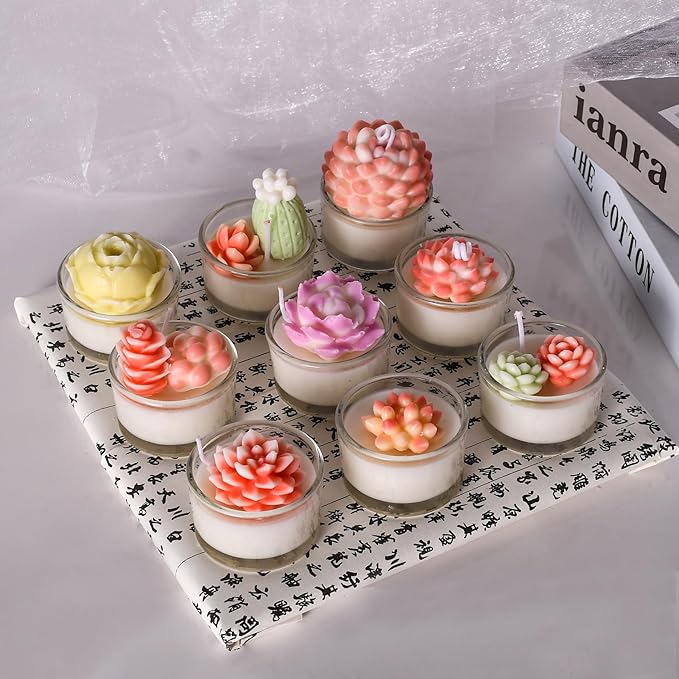 12PCS Succulent Flower Candle Molds Epoxy Resin Wax Mold Silicone Candle Moulds for Candle Craft Making Handmade Gift Ornaments Decoration