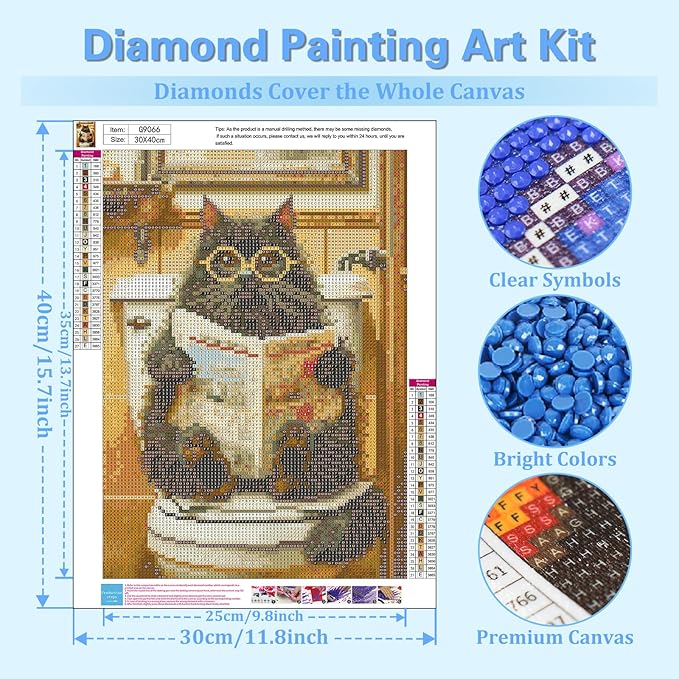 Reivworl Cat Diamond Art Kits for Adults, Cat Diamond Painting Kits, Gem Art Kit for Gifts and Home Interior Decor 12x16 Inch