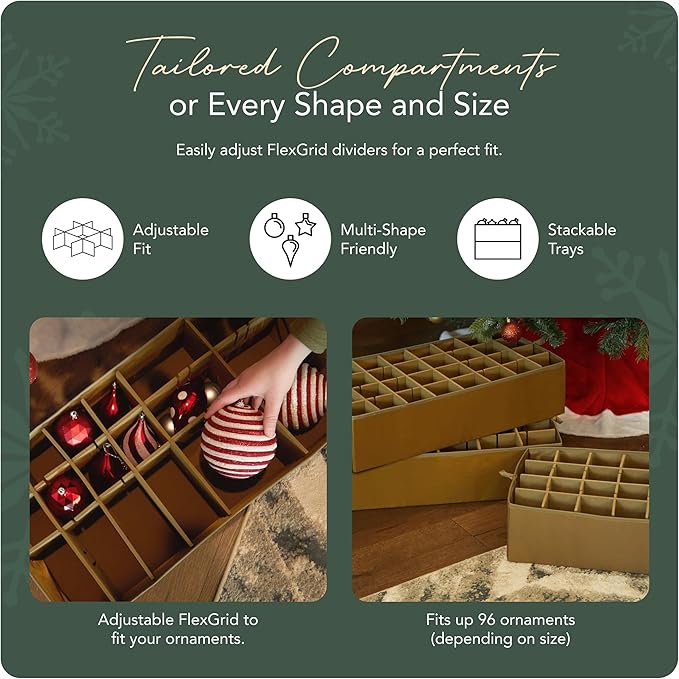 Covermates Keepsakes Adjustable Ornament Storage Bag – Heavy-Duty Polyester, Padded Dividers & FlexGrid Trays – Protective Holiday Ornament Organizer with Handles & Label Window, Red