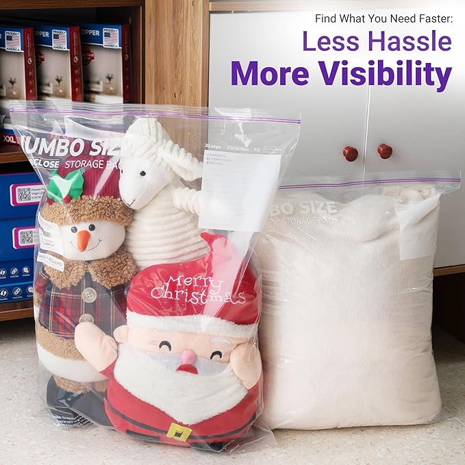 Large Storage Bags, 18"x24" Jumbo Plastic Bag, BPA Free, 5 Gallon XL Zipper Lock Baggies for Clothes Pillow Travel Moving - 50 Jumbo Bags