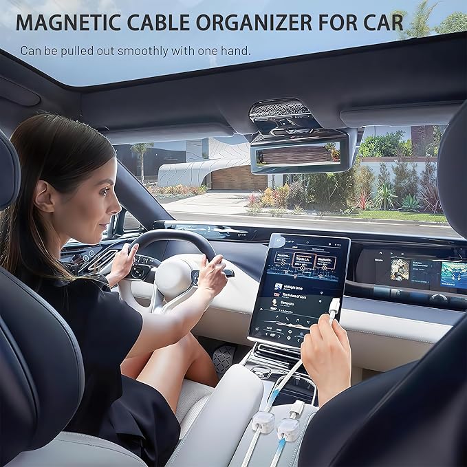 6 Pack Magnetic Cord Organizer & Cable Clips - Adjustable Under Desk Cable Management, Adhesive Wire Holder for Home, Office, Phone, Car, Wall, and Nightstand (White)