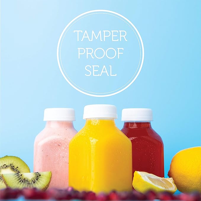 Disposable Plastic Juice Bottles 8 Oz with Lids | 48 Pack | for Water, Orange Apple Lemon Juicing, Smoothies, Milk, Reusable, BPA Free, Tamper-Proof Caps, Catering, Takeout