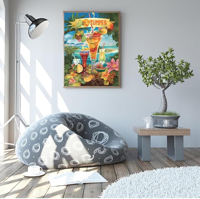 GUAIEUW Diamond Painting Kits for Adult Beginner Round Full Diamond 5D DIY Diamond Art Kit Gift - Season Theme Summer Beach Drinks Diamond Painting Home Wall Decor 20x30 Inch
