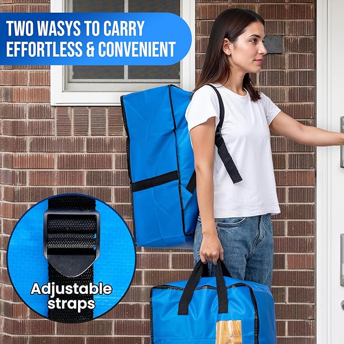 TAILI 4 Pack Blue Moving Bags w/Adjustable Backpack Straps, Moving Supplies, Moving Boxes Alternative, Heavy Duty Storage Totes for College Packing, Camping Backpack for Travel, Dorm, Laundry