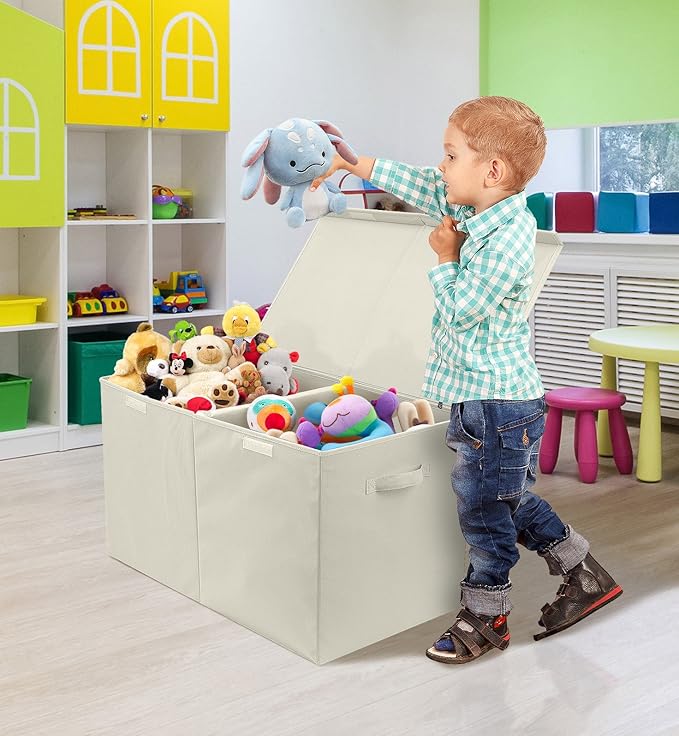Sorbus Toy Chest with Flip-Top Lid, Kids Collapsible Storage for Nursery, Playroom, Closet, Home Organization, Large (Pattern - Chevron Gray)