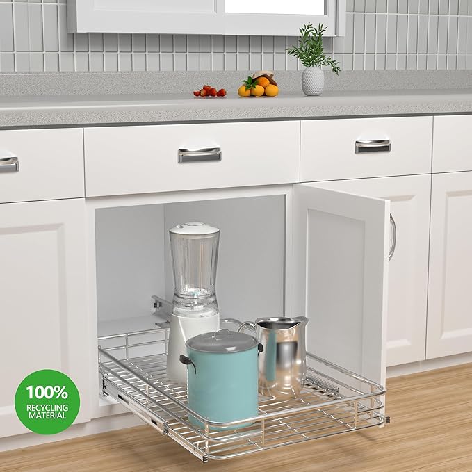JOWBOOW Pull Out Cabinet Organizer (20.7" W x 21" D), Put Out Shelves for Kitchen Cabinets, Roll Out Drawers Heavy-Duty Metal Sliding Shelf, Bottom Mount