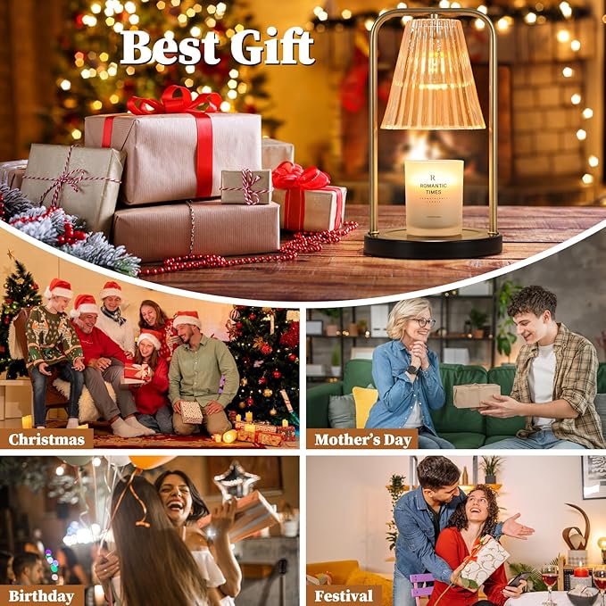 2-Pack Candle Warmer Lamps with Timer, Electric Candle Lamp Warmer for Jar Candles, Dimmable Wax Melt Warmer with 4 Bulbs, Mom Birthday House Warming Gift New Home, Vintage Home Decor