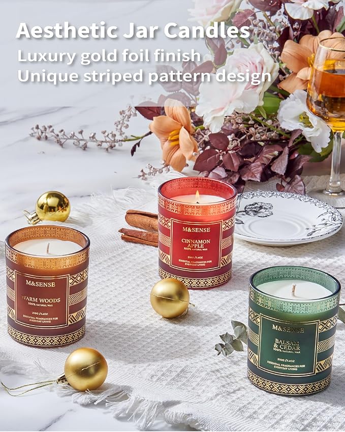 M&SENSE Fireside Scented Candle for Men, Masculine 7.4oz Winter Home Fragrance, Luxury Candle for Cozy Winter Room Decor, Housewarming New Year Gifts