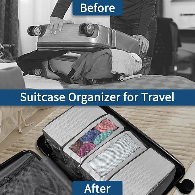 esouler Suitcase Organizer - Hanging Packing Cubes & Portable Collapsible Travel Shelves for Carry-on (Grey, Small)
