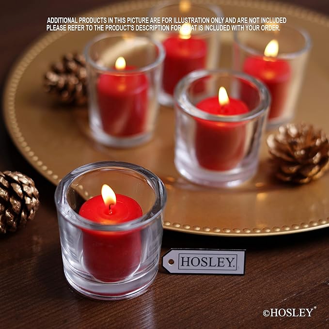 Hosley Set of 30 Unscented Pressed Red Votive Candles – Bulk Pack, Clean-Burning, Long-Lasting 10-12 Hour Burn Time – Ideal for Weddings, Home Décor, Spa, and Events