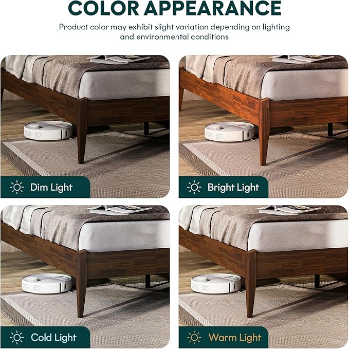 Bme Dinkee 15-Inch Solid Wood Queen Platform Bed Frame - Japanese Joinery, Minimalist Style - Wood Slats, Easy Assembly, No Box Spring Needed - Chocolate