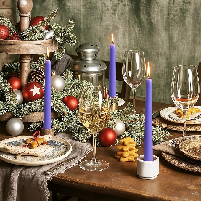 KONNI 0.87×10 Inch Violet Taper Candles, Unscented and Smokeless Tall Candlesticks, 10 Pack Tapered Candles with Cotton Wicks, Long Burning, Ideal for Weddings, Dinner Parties, and Home Décor