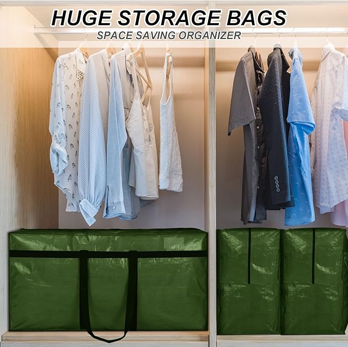 Windyun 6 Pack 69 Gallon Extra Large Moving Bags XXL Heavy Duty Storage Bag with Strong Zipper Handle Jumbo Big Tote Box Foldable for College Dorm Travel Clothes Duffle Blanket Pillow(Army Green)