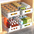 Pull Out Cabinet Organizer, 4 Pack Heavy Duty Slide Out Drawers Pantry Shelves Fixed With Strong Adhesive Glue and Handle for Kitchen, Living Room, Bathroom, Home (14.8" D X 9.6" W X 3.9" H)