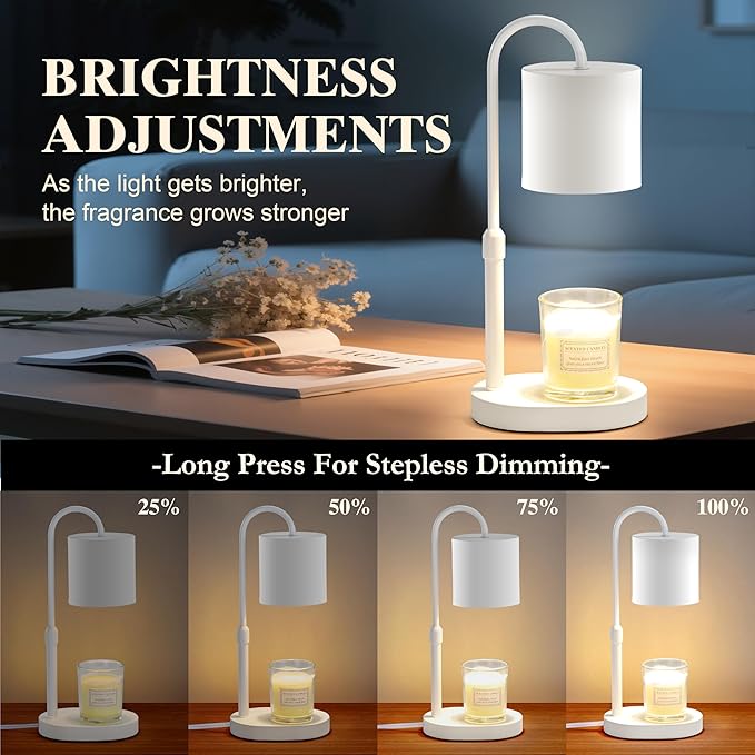 Dreamholder Electric Candle Warmer Lamp with Timer & Dimmer, Adjustable Height Wax Melt Warmer for Jar Candles, Wood Base Candle Melter, Floral Home Decor Gifts for Women, Mom, White