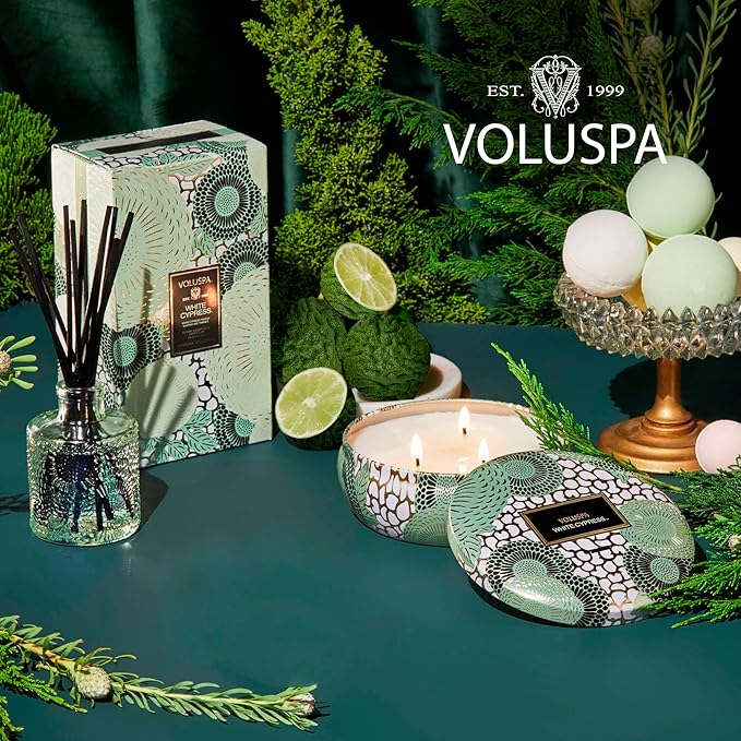 Voluspa White Cypress,Large Candle Jar,18 Ounce,100 Hour Burn Time, & Coconut Wax for Clean Burning,Handcrafted in The USA