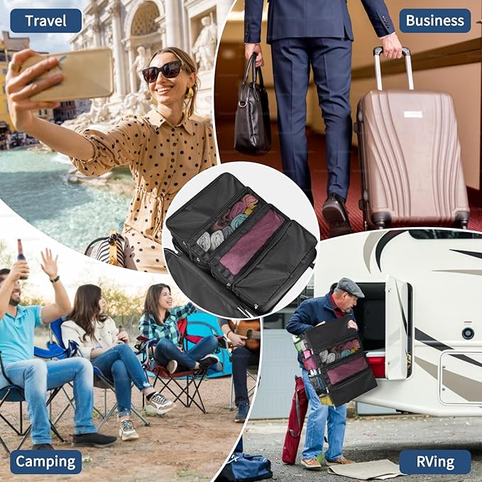 esouler Suitcase Organizer, Travel Luggage Organizer hanging packing cubes for travel，portable hanging travel shelves Collapsible closet organizer for Carry-on (Black, Medium)