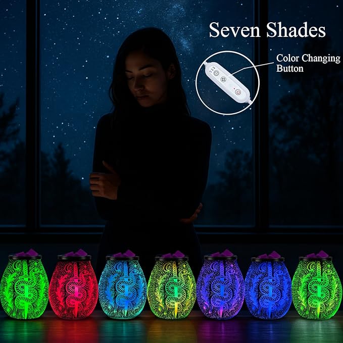 Leyoue 3D Glass Fireworks Electric Wax Melt Warmer with PTC Heating Plate 7 Colors LED Changing Light Wax Burner Melter Fragrance Warmer for Home (Snake)