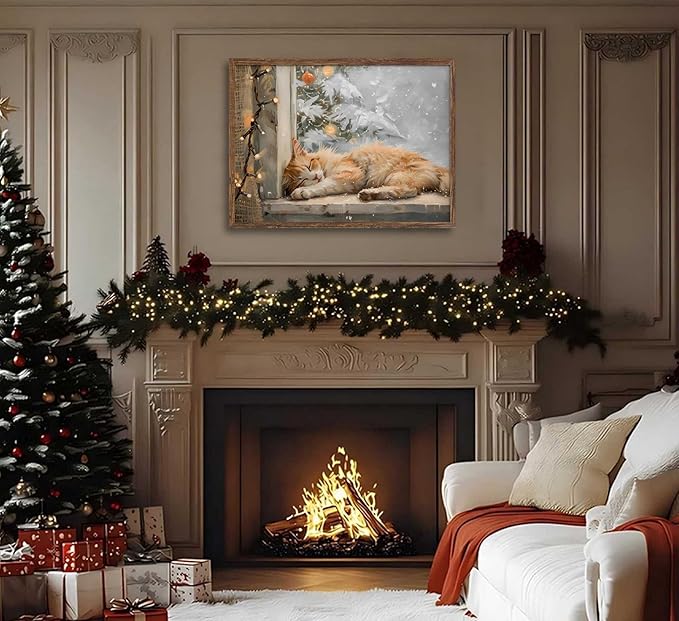 Paint by Number Kit for Adults & Kids, Christmas Sleeping Cat by Window 16x20 Inch, DIY Acrylic Painting Kit with Brushes & Paints, Holiday Art Decor for Home Unframed