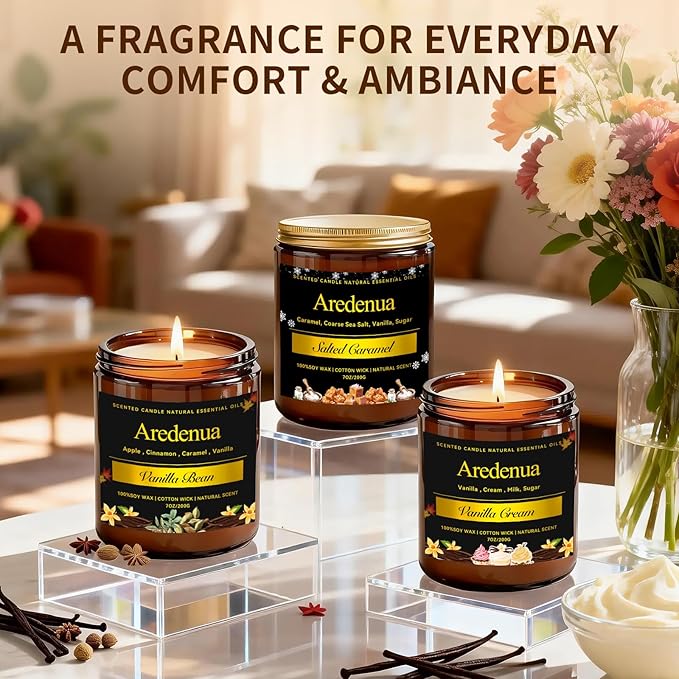 Vanilla Bean Odor Eliminating Candles | Vanilla Bean Scented Soy Candle for Home, Air Freshening & Cozy Vanilla Scent, Relaxing Home Scented Candles, Cozy Winter Candle Gift for Women & Men