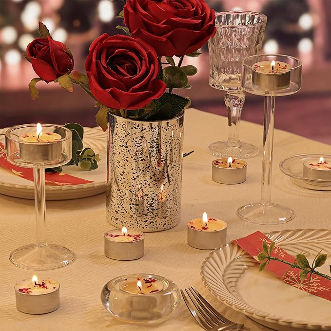LAMORGIFT 48 Pcs Rose Scented Tealight Candles, 6H Long Burning - Palm Wax Based, Non-Toxic/Smokeless, Bulk for Spa, Bath, Wedding