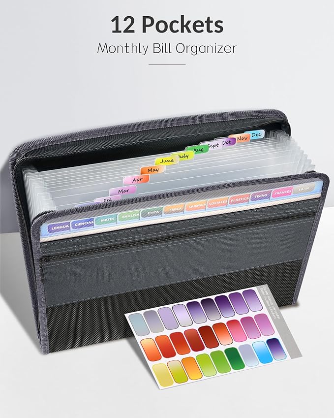 Sooez Accordion File Organizer with Safe Zipper, 12 Pocket Expanding File Folder with Front Pencil Pouch, Portable Monthly Paper Bill Tax Receipt Organizer, School Office Supplies, Letter Size, Teal