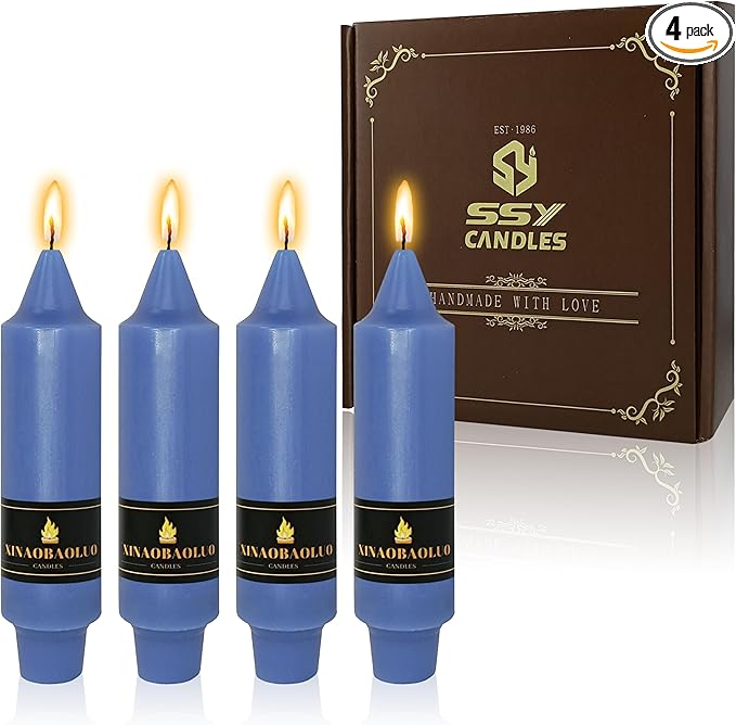 5 inch Short Taper Candle 4 Pack Handmade Haze Blue Candles Unscented Smokeless Pastel Candlesticks for Holiday Wedding Dinner Party Seasonal Celebration Birthday Home Decoration