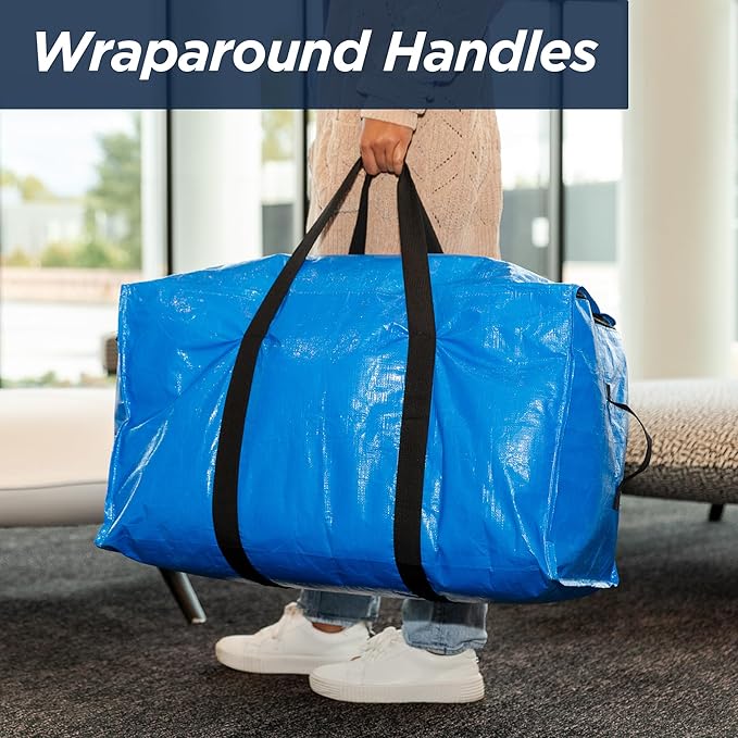 Blue Moving Bags Heavy Duty Extra Large Storage Bags with Zipper and Handles, Moving Supplies Moving Storage Bags, 23 Gallon Capacity, 2 Pack