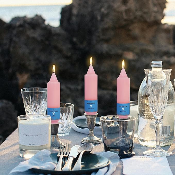 Handmade Unscented Long Lasting Twisted Pink Taper Candles 5 Inch with Smooth Flame Elegant Design and Smokeless Candle Perfect for Home Décor Weddings