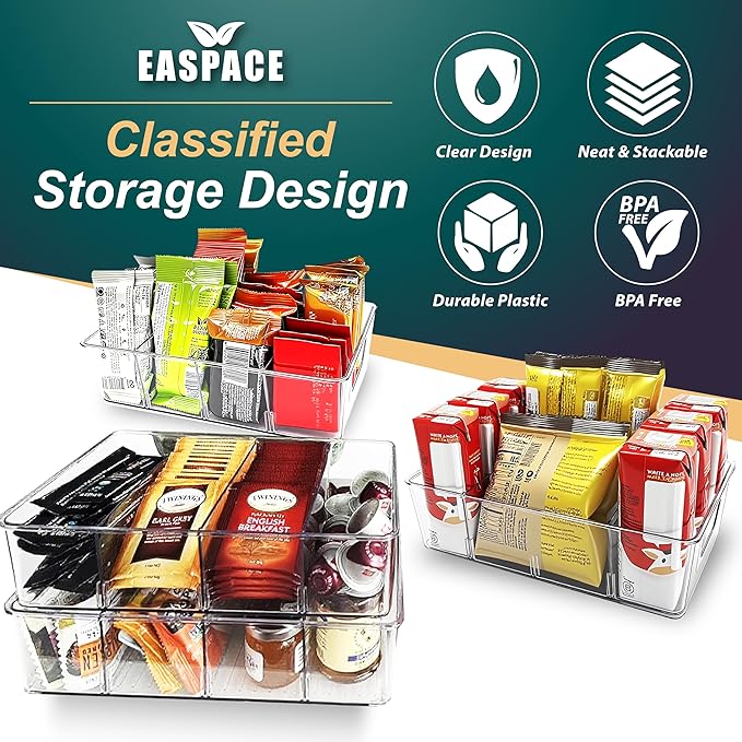 4-Pack Pantry Organizer Bins – Clear Storage Containers for Pantry, Kitchen, Fridge, Cabinet, or Shelf – Perfect for Snacks, Food, Drinks & Multi Purpose