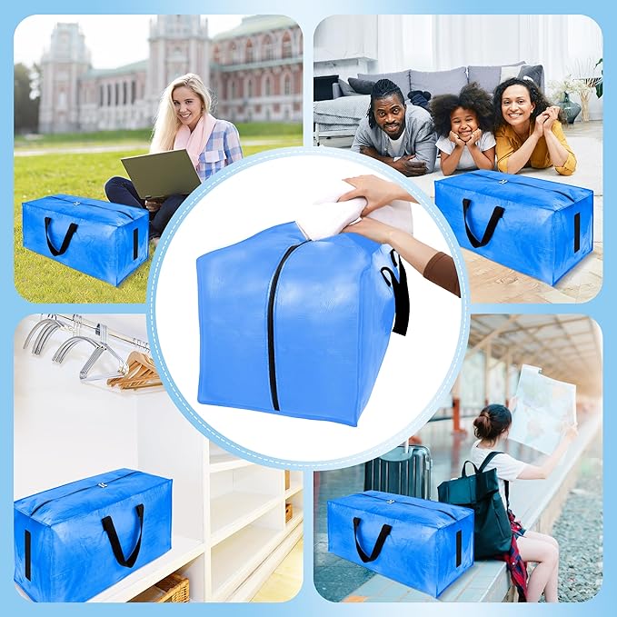 HOMESURE 8 Pack Large Strong Moving Bags with Zippers & Carrying Handles - Water-Resistant - Heavy Duty Storage Tote for Space Saving, Fold Flat, Alternative to Moving Box (Sky Blue)