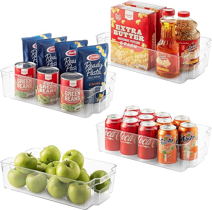 Set Of 10 Refrigerator Organizer Bins - 5 Wide and 5 Narrow Stackable Fridge Organizers for Freezer, Kitchen, Countertops, Cabinets - Clear Plastic Pantry Storage Rack