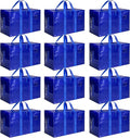 HealSmart 12 Pack Large Moving Bags with Zippers & Handles, Moving Supplies with lids, Heavy Duty Totes for Space Saving, Fold Flat, Moving and Storing, Blue