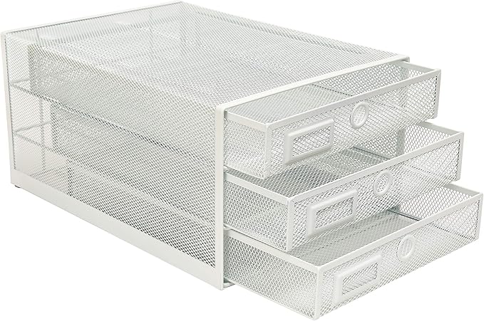 Exerz Paper Sorter 3 Drawer Wire Mesh A4 / Desk Multifunctional Desk Organiser/Multi-Layer Letter Tray - for Documents, Magazines, Notebooks and Letter (White)
