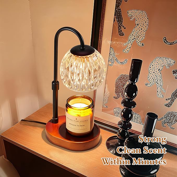 Dreamholder Candle Warmer Lamp, Glass Electric Wax Melter Warmer Lamp with Timer & Dimmer, Vintage Wax Warmer Adjustable Height Scented Candles, for Home Decor Gifts, Black