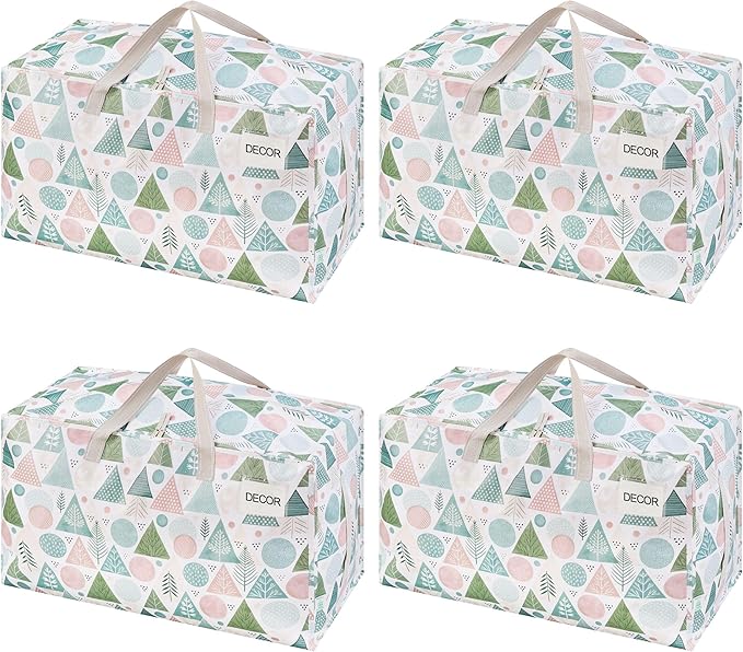 VENO 4 Pack Extra Large Heavy Duty Moving Bags with Wide Opening & Reinforced Handles, Reusable Storage Tote Bags with Strong Zippers for Clothes, College Dorm Essentials & Moving Supplies