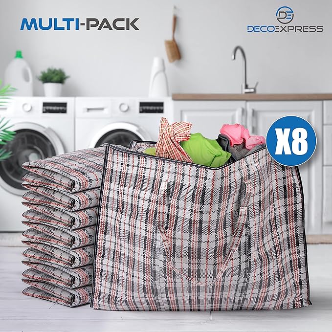 8 Pack Heavy Duty Moving Bags with Strong Zipper & Carrying Handles, 107L/ 28 gal Large Durable Clothes Storage Totes, 88 lbs Packing Moving Boxes, Closet Organizers and Storage (29.9x23.2x29.4 IN)