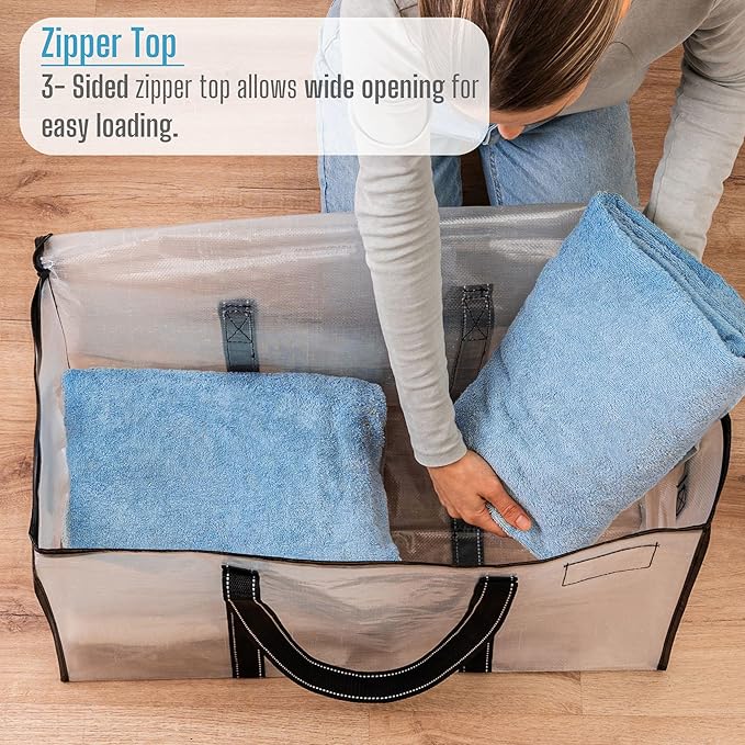 VENO 10 Pack Clear Storage Moving Bags, Heavy Duty Storage Bins with Lid, Around Handles, Tag, Zippers, Extra Large Totes Packing Moving Boxes Supplies for College Dorm Clothes (Transparent)